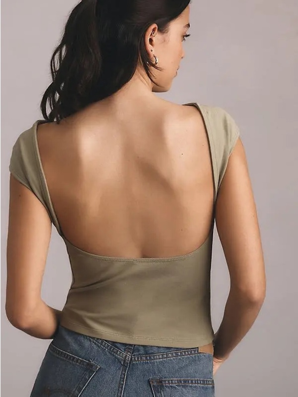 Reformation Olive Sage Green Darra Top - Boatneck Open Back Women’s XS